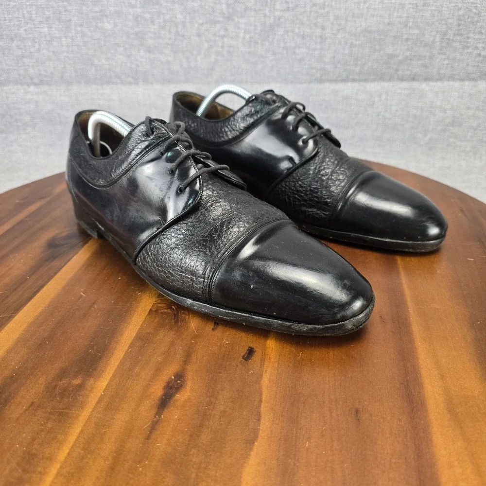 Darian Mens Black Leather Cap Toe Oxford Dress Shoes Mixed Texture Size 10.5